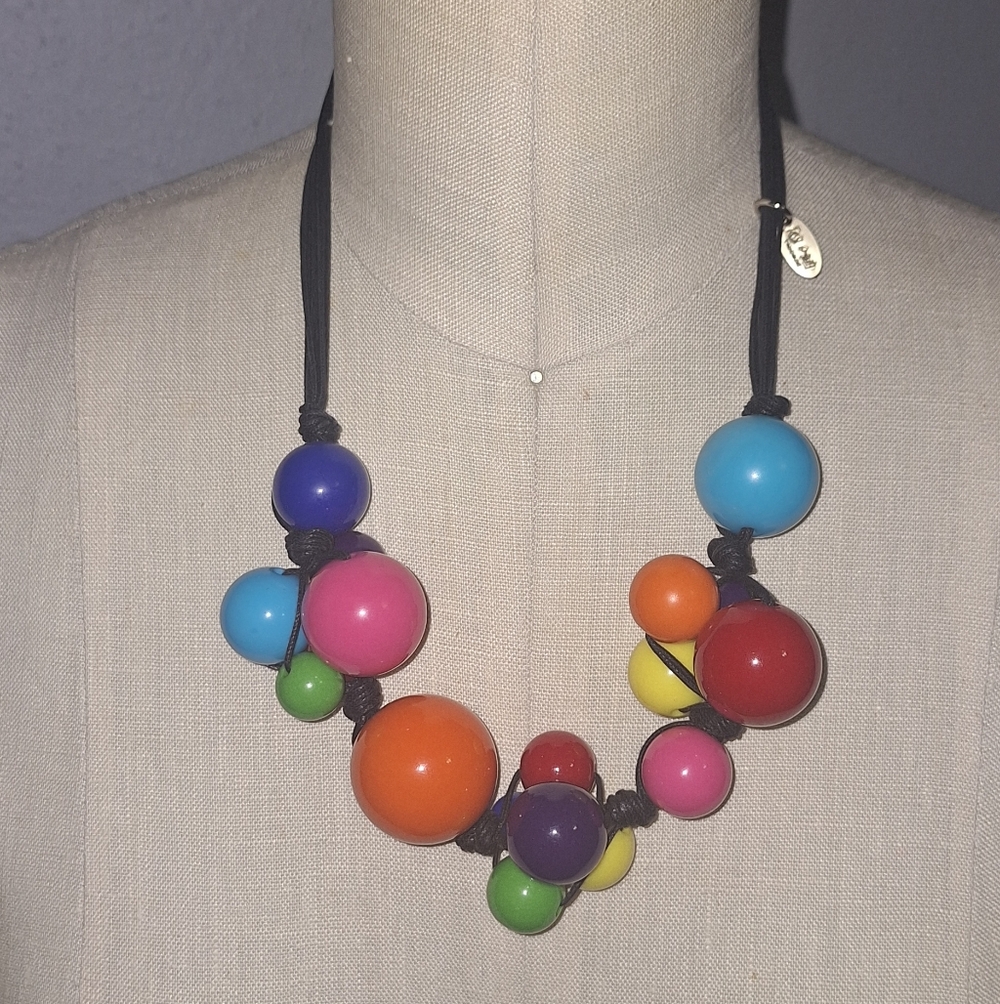 Falsi Gioielli Firenze Colorful Beaded Necklace On Black Cord